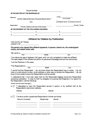 Filling Affidavit for Citation Form