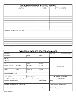 EMD 024 Emergency Worker Registration Card Mil Wa  Form