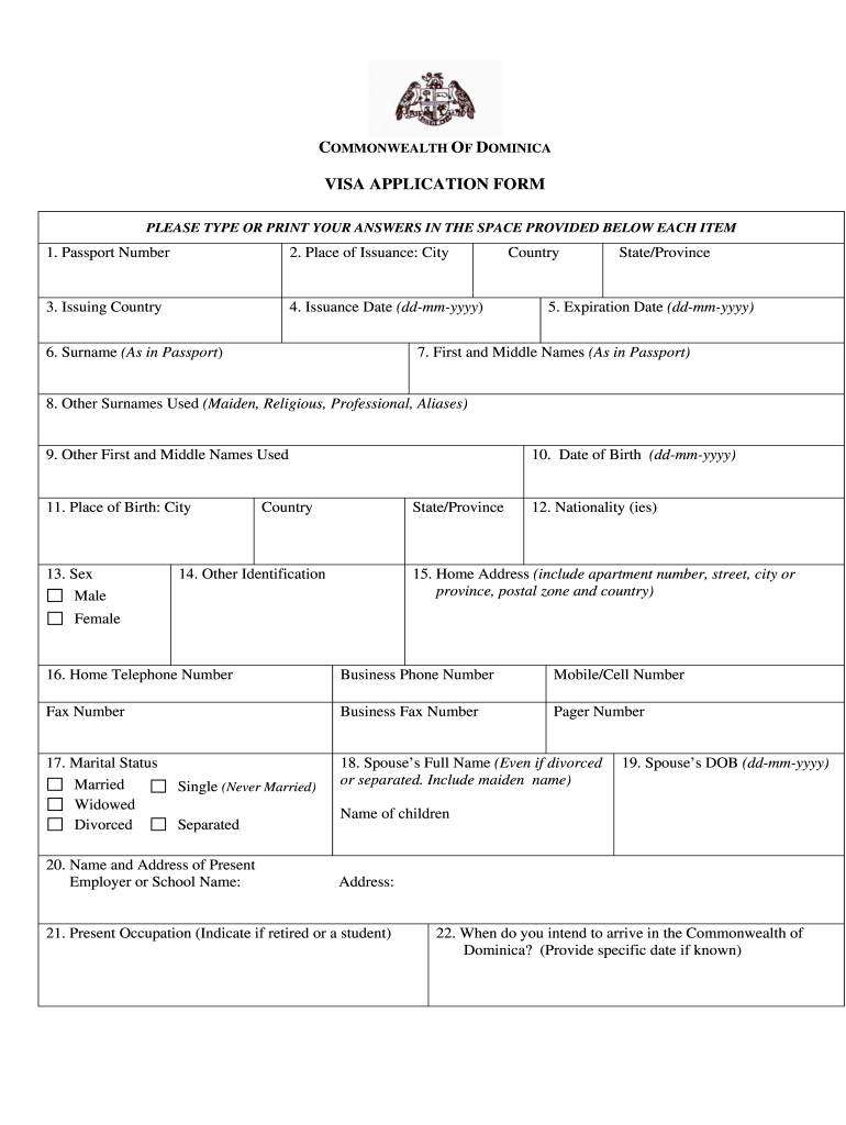 Dominican Republic Visa Application  Form