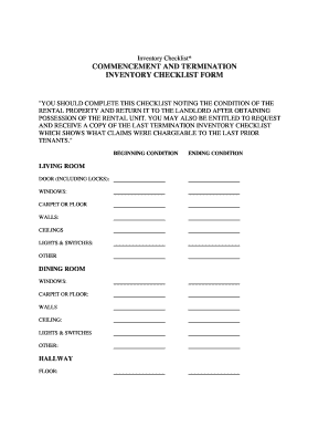 COMMENCEMENT and TERMINATION INVENTORY CHECKLIST  Form