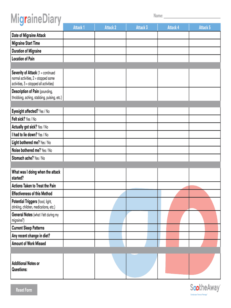 Download the SootheAway Migraine Diary  Form