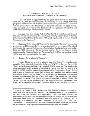 Term Sheet of EPC Agreement American Bar Association Abanet  Form
