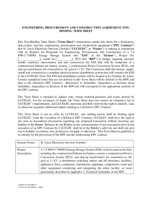 Term Sheet of EPC Agreement American Bar Association Abanet  Form