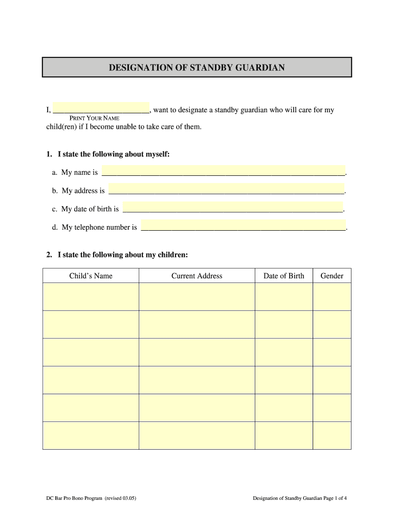 Get and Sign Designation of Standby Guardian Standby Guardianship 2005 Form