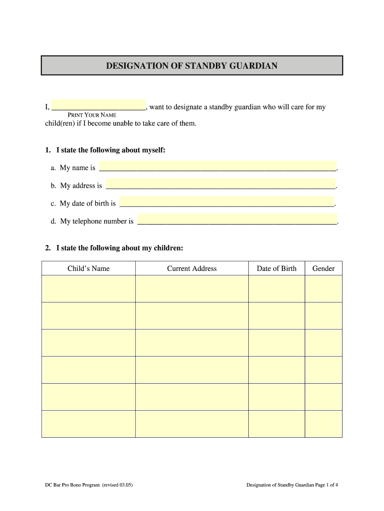  Designation of Standby Guardian Standby Guardianship 2005