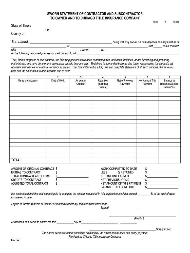 Chicago Title Contractors Statement  Form