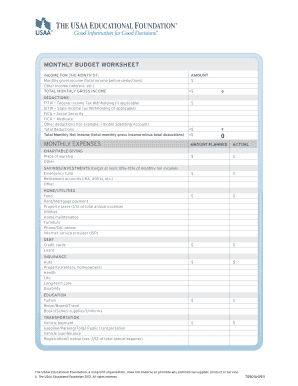 Usaa Budget Worksheet  Form