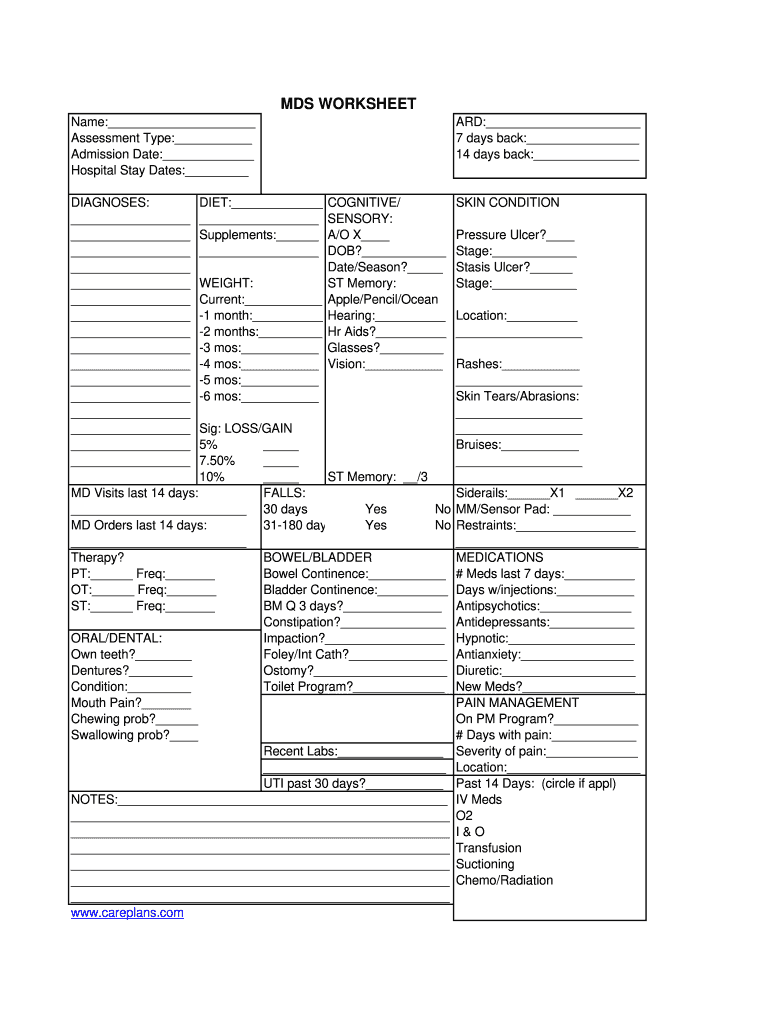 Mds Assessments Forms