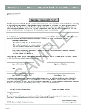 Utah Immunization Exemption Form PDF