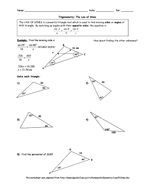 Law of Sines Worksheet  Form