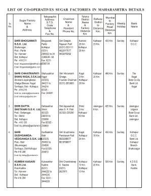 Sugar Factory List in Maharashtra PDF  Form