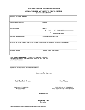 Authority to Travel Form