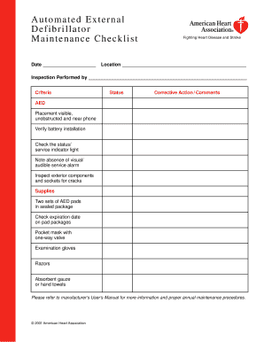 Aed Checklist Template  Form