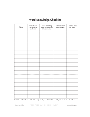 Word Knowledge Checklist Keys to Literacy  Form