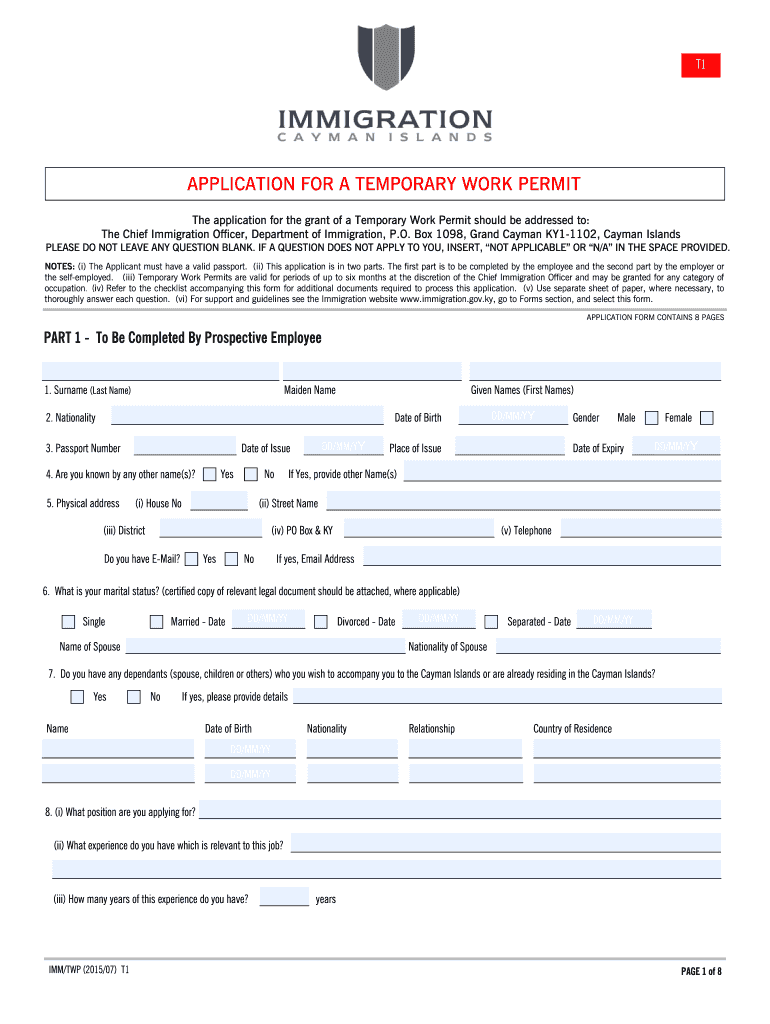 Cayman Work Permit Form 2015