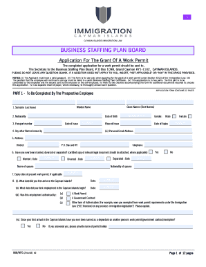 Work Permit Grant Form Cayman Islands