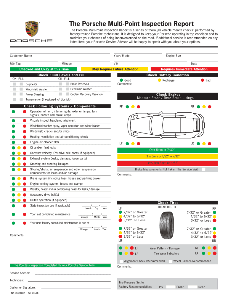 The Porsche Multi Point Inspection Report DPS  Form
