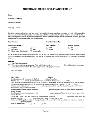 Rate Lock Agreement PDF  Form