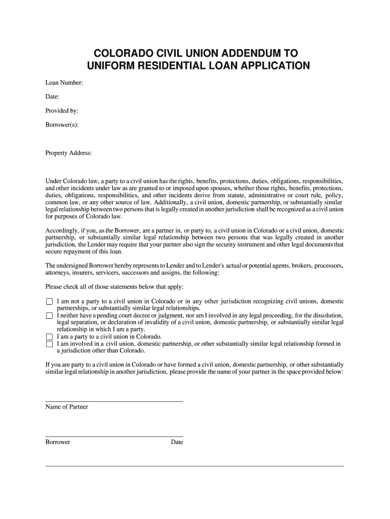 Addendum to Residential Mortgage Loan Application  Form