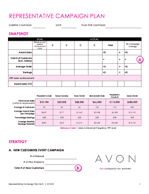 Avon Representative Campaign Planning Form