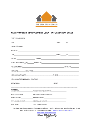 New Property Management Client Information Sheet the Spectrum