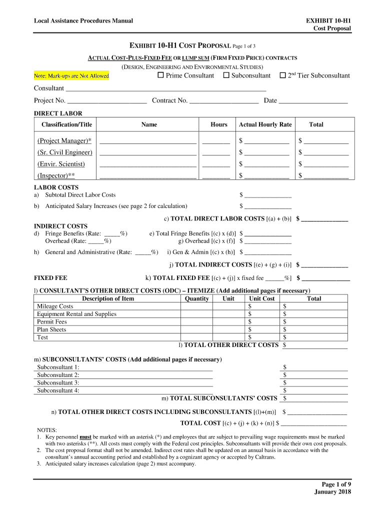 Cost Proposal Template  Form
