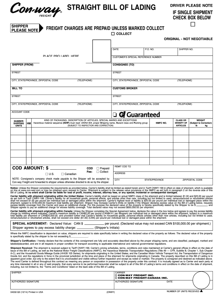  Conway Bill of Lading 2014-2024