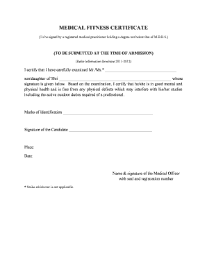 Fitness Certificate  Form