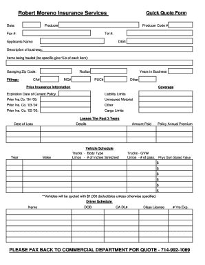 Commercial Auto Quick Quote Form Robert Moreno Insurance