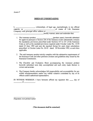 Deed of Undertaking Sample  Form