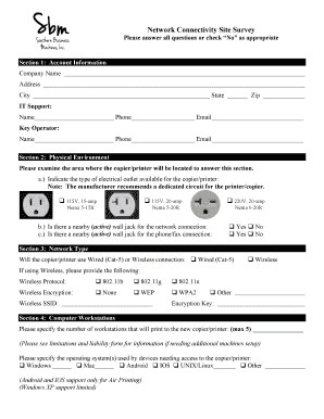 Network Connectivity Site Survey for Copier Printerdoc  Form