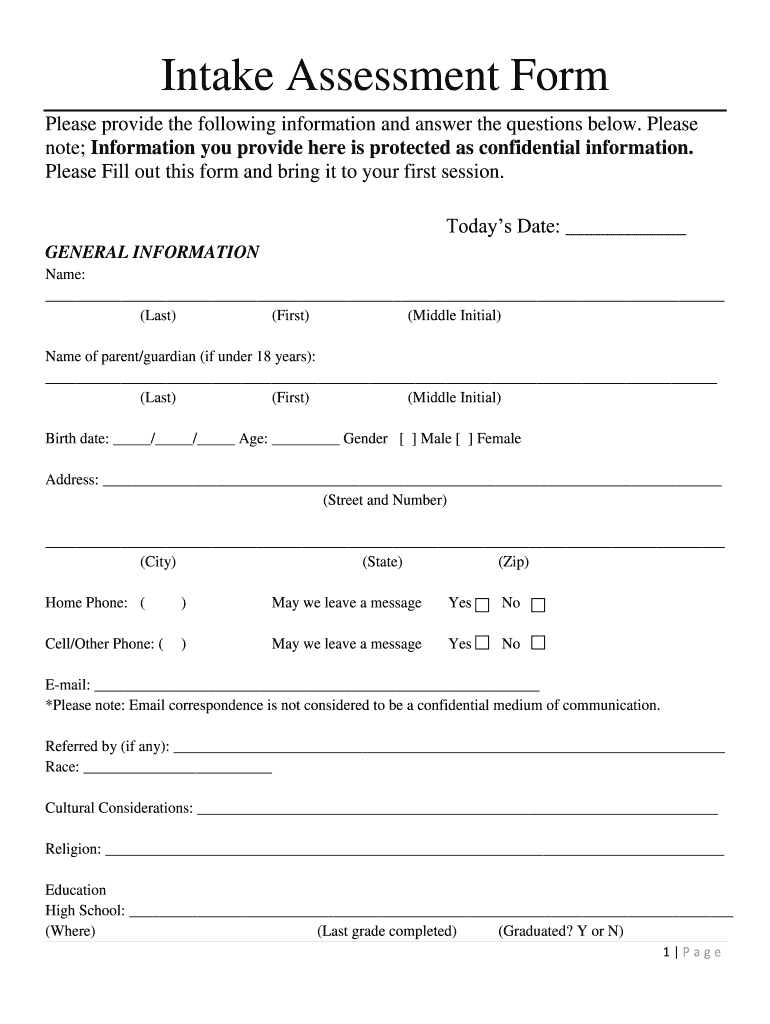 Intake Assessment  Form