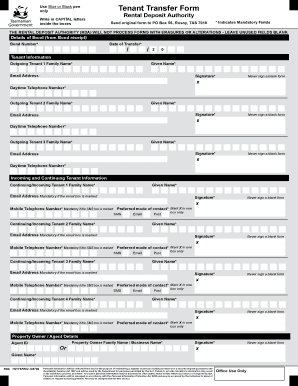 RDA Tenant Transfer from Residential Tenancy Tenant Transfer Form