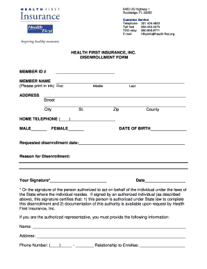 Disenrollment Form Health First Insurance