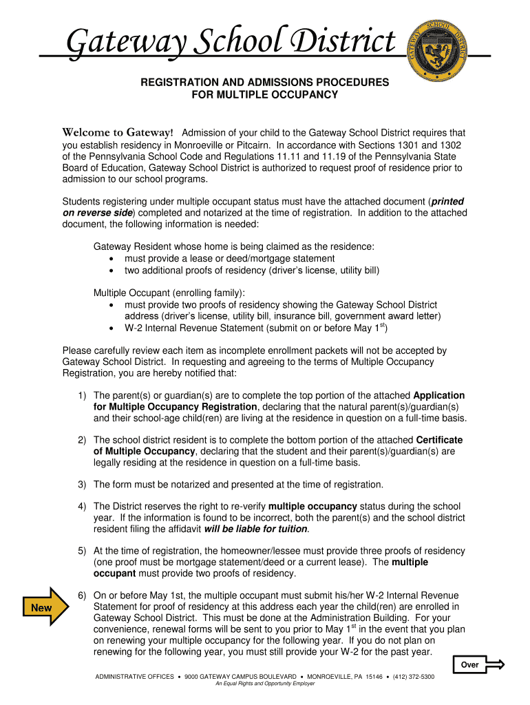  Multiple Family Occupancy  Gateway School District 2012