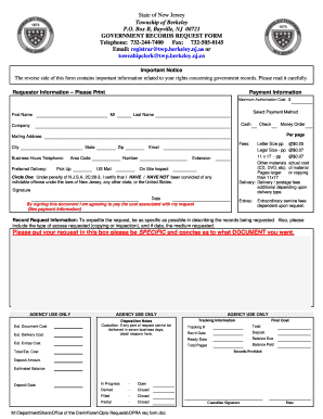 Berkeley Township Opra Request  Form
