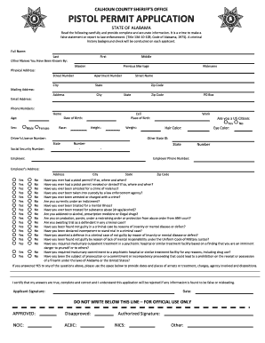 Calhoun County Pistol Permit  Form