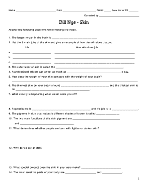 Bill Nye Skin Worksheet  Form