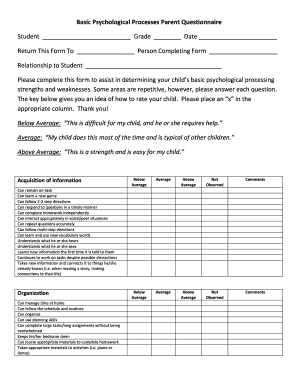 Psychology Questionnaire for Students PDF  Form