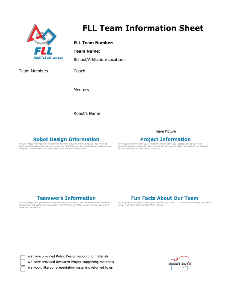 Fll Team Information Sheet