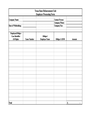 Texas State Disbursement Unit Employer Processing Form Portal Cs Oag State Tx