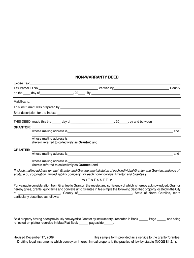  Non Warranty Deed Form 2009-2024