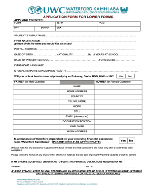 Waterford Kamhlaba Application Forms