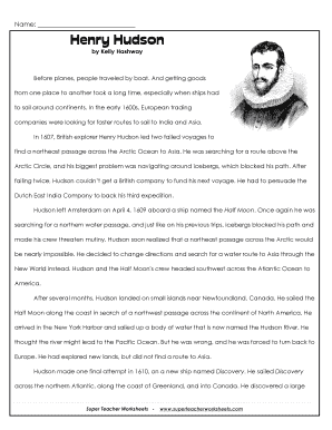 Henry Hudson Worksheet  Form