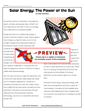 Energy from the Sun Worksheet Answers  Form