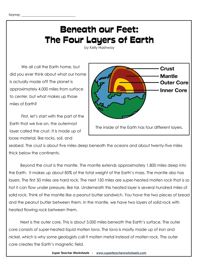 Beneath Our Feet The Four Layers Of Earth Form Fill Out And Sign