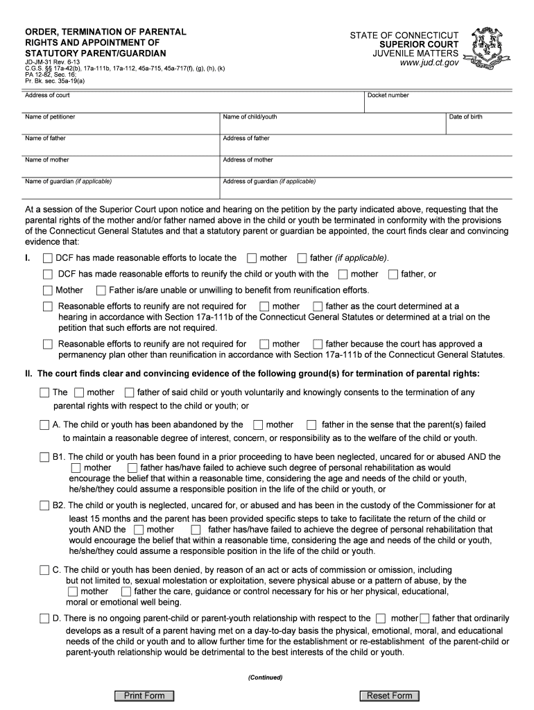  ORDER, TERMINATION of PARENTAL RIGHTS and APPOINTMENT of STATUTORY PARENTGUARDIAN Jud Ct 2013