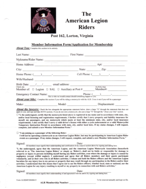 American Legion Riders Application  Form