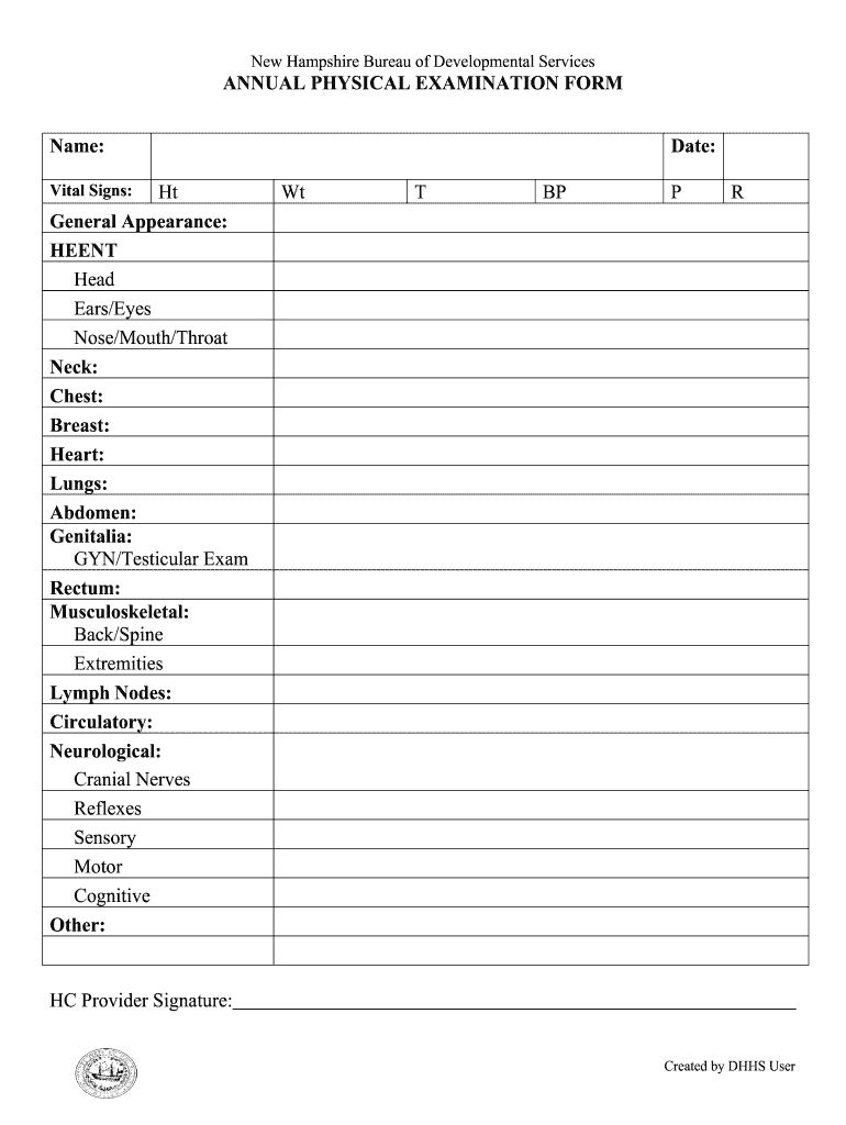 Annual Physical Examination Form Dhhs Nh