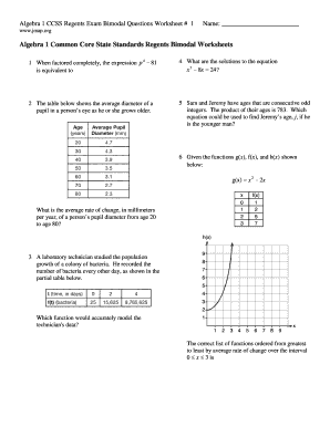 Algebra 1 Regents Practice PDF with Answers  Form